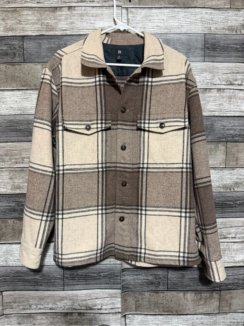 Banana Republic Relaxed Fit Wool Blend Plaid Shirt Jacket Men’s M Brown Tan